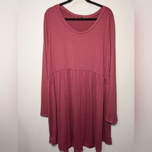 JODIFL Long Sleeve Babydoll Dress Hibiscus Red Scoop Neck Women's Size 3X